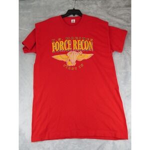 Vintage US Marines Force Recon First In Tee XXL Red USA Made Military Graphic